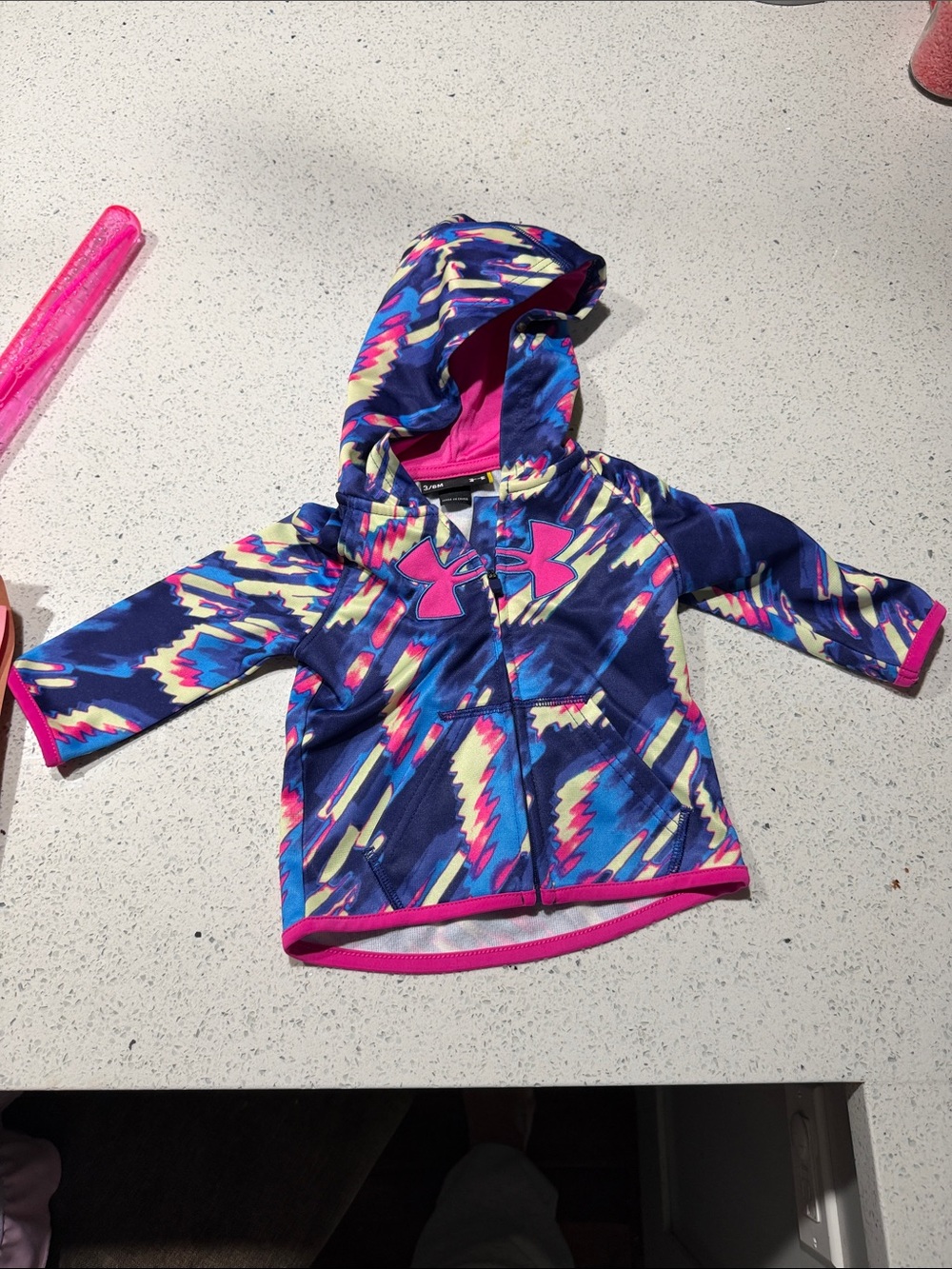 Under Armour Girls' Navy Blue Pink & Yellow Patterned Hooded Jacket